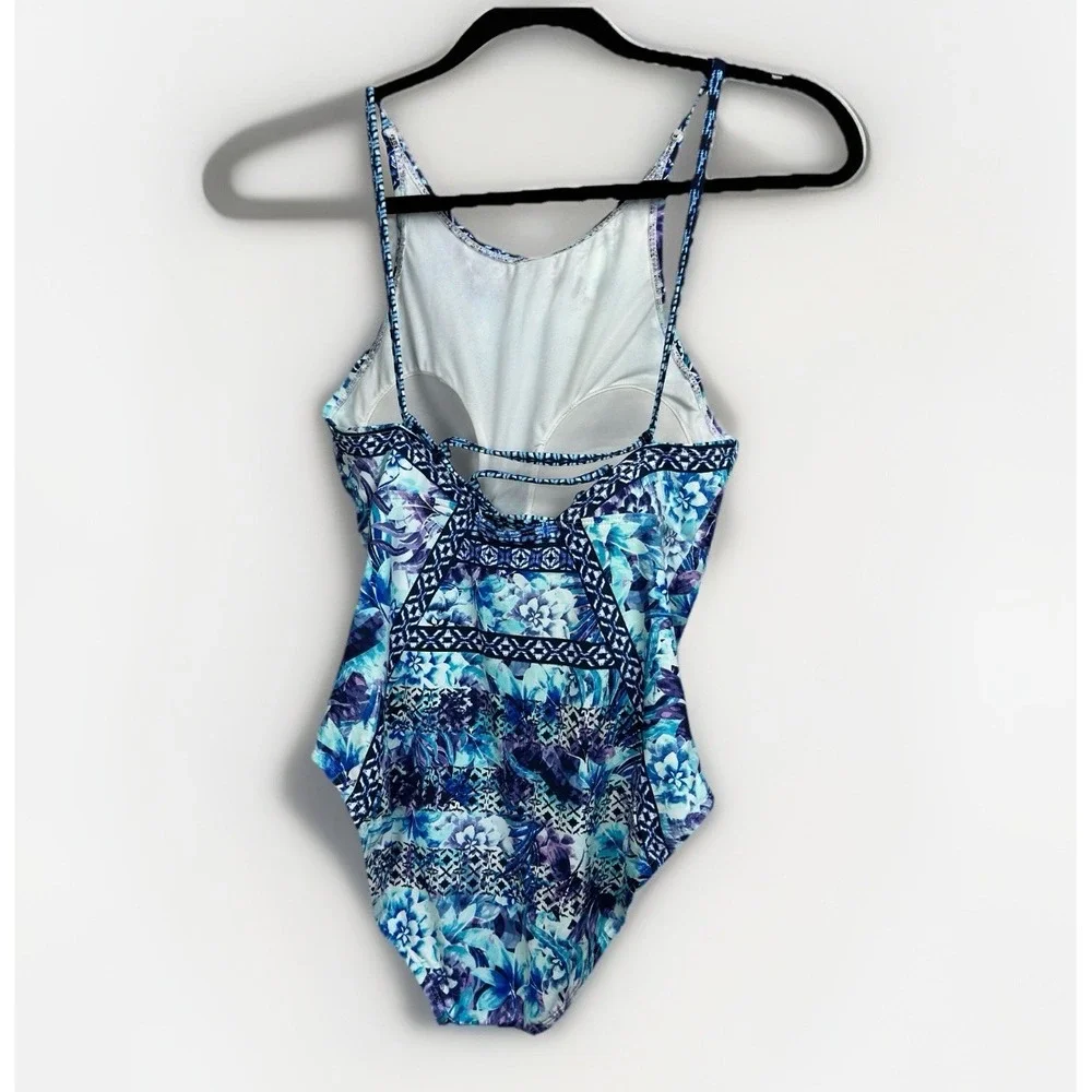 NWT MRSP $159 TOMMY BAHAMA One Piece Blue Floral Swimsuit Tummy Control Size 10
